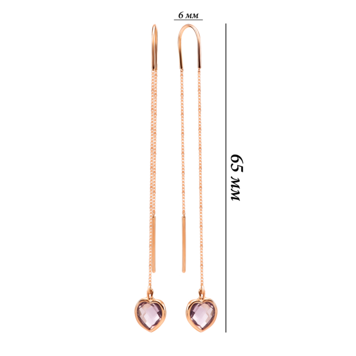 Золоті сережки-протяжки з кварц аметистом. Артикул UG52/20/004