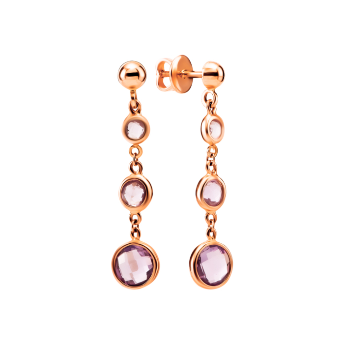 Золотые серьги-подвески с кварц аметистом. Артикул UG52/50/501