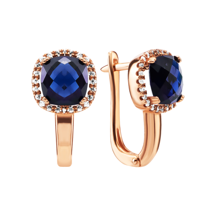 Золоті сережки із сапфірами та фіанітами. Артикул UG5219154510106сс