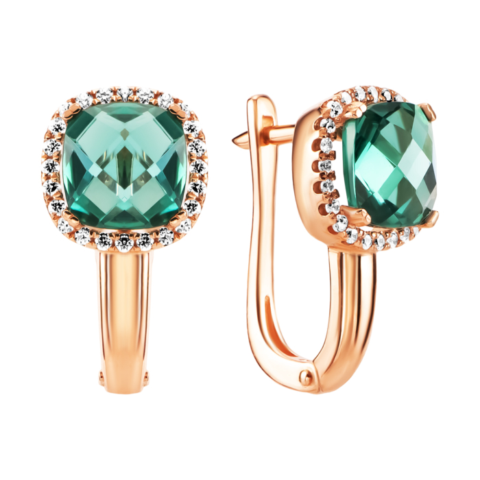 Золоті сережки з турмаліном і фіанітами. Артикул UG5219154510114тур