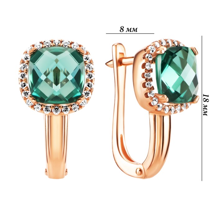 Золоті сережки з турмаліном і фіанітами. Артикул UG5219154510114тур