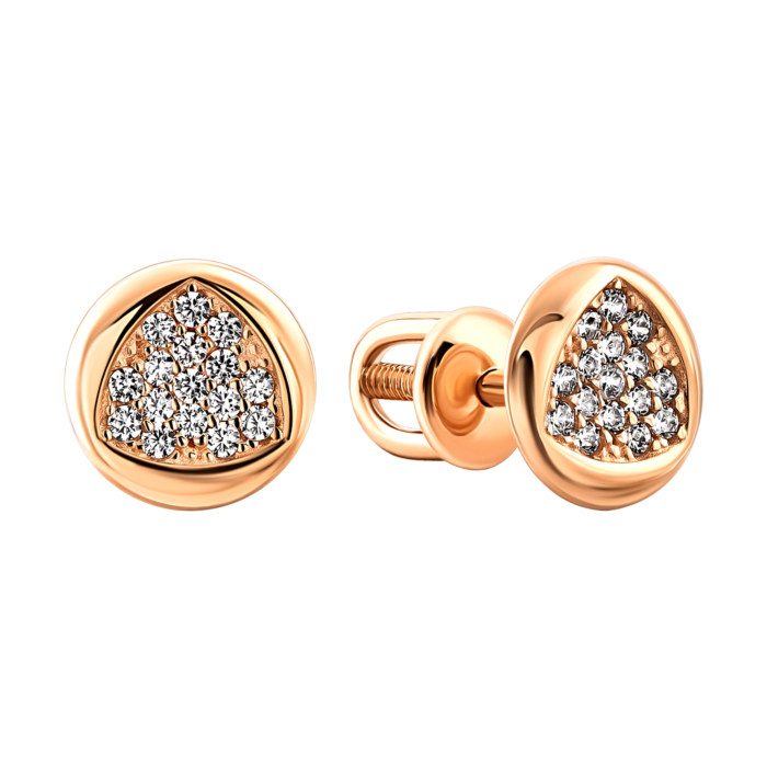 Золотые пуссеты с фианитами.Артикул UG5210682710101