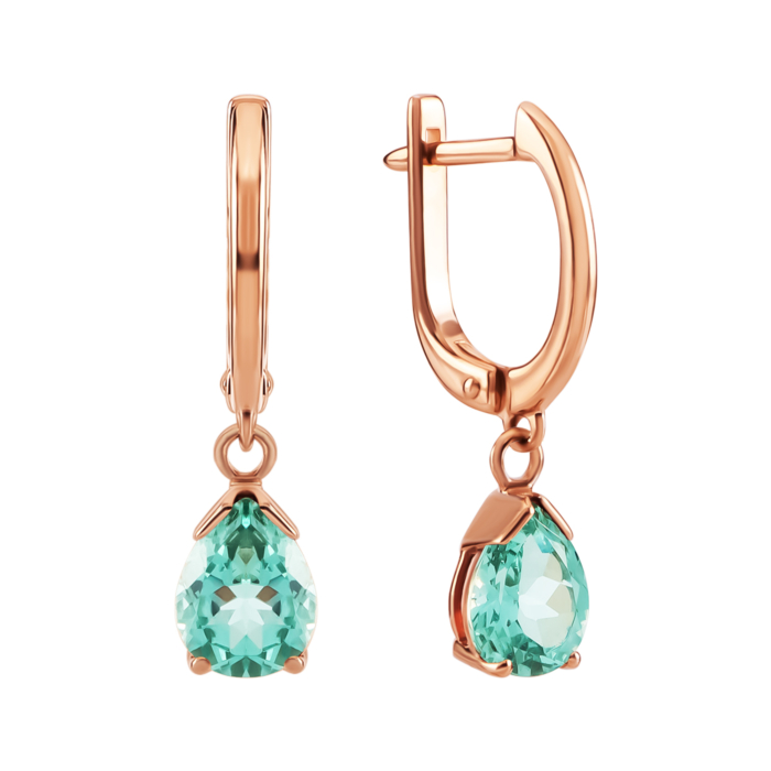 Золоті сережки-підвіски з турмаліном. Артикул UG5210359310108тур