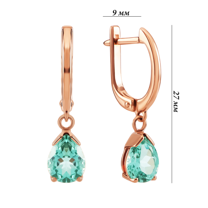 Золоті сережки-підвіски з турмаліном. Артикул UG5210359310108тур