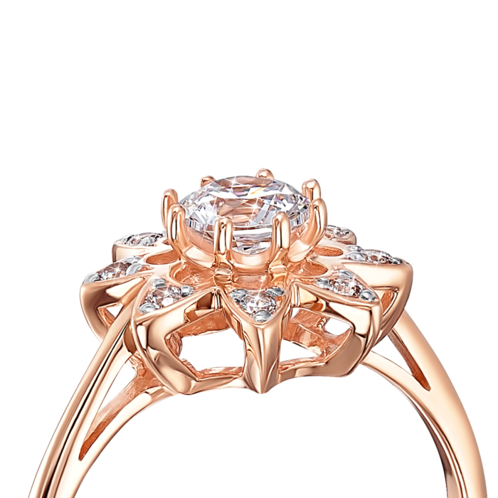 Золота каблучка «Квітка» з фіанітами S. Артикул 13328/01/1/180