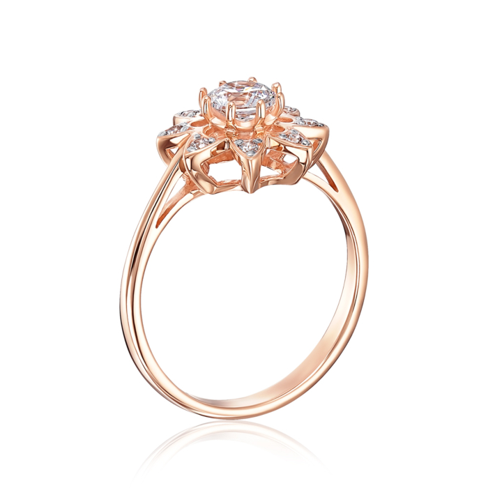 Золота каблучка «Квітка» з фіанітами S. Артикул 13328/01/1/180