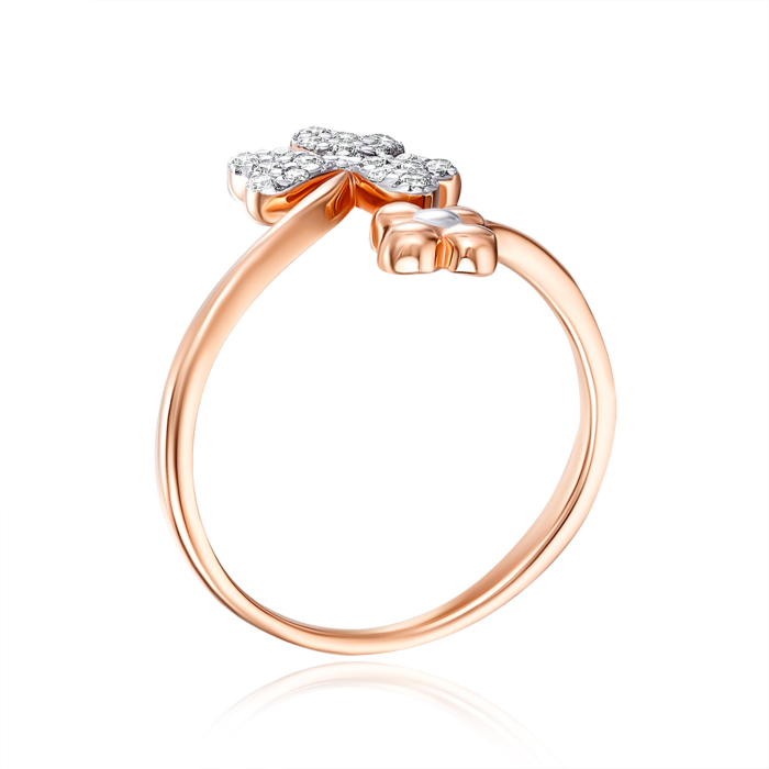 Золотое кольцо «Клевер» с фианитами. Артикул 13455/01/1/36