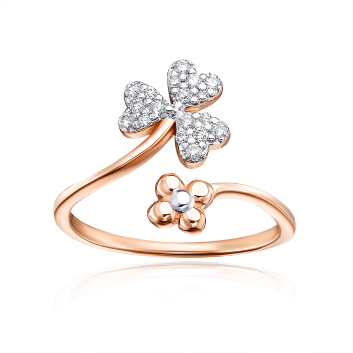 Золотое кольцо «Клевер» с фианитами. Артикул 13455/01/1/36