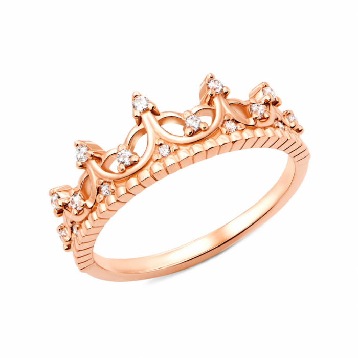 Золотое кольцо «Корона» с фианитами. Артикул 13186/01/0/36