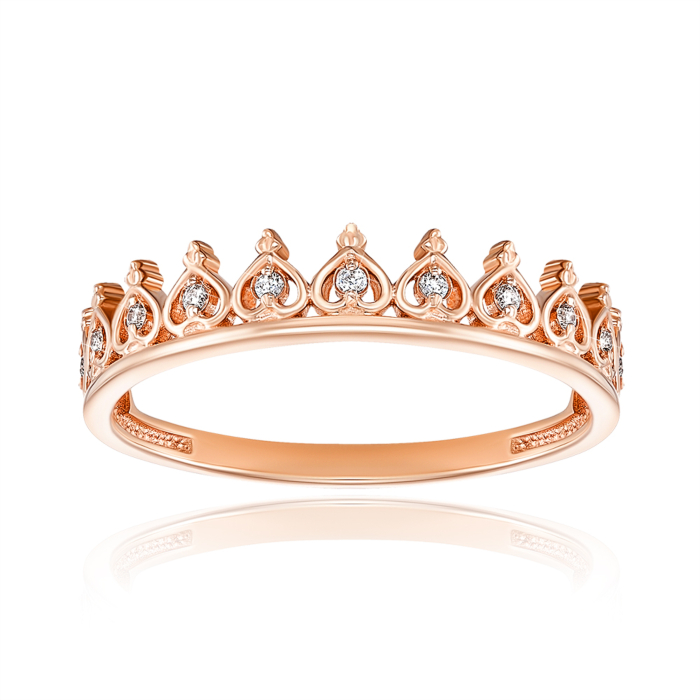 Золотое кольцо «Корона» с фианитами. Артикул 13421/01/0/1