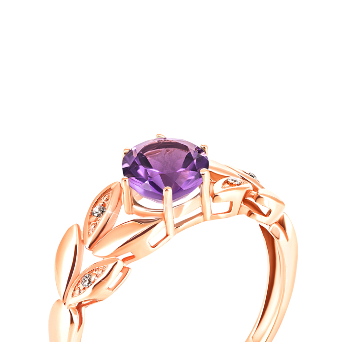 Золотое кольцо с аметистом и фианитами. Артикул UG5к659ам