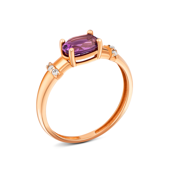 Золотое кольцо с аметистом и фианитами.Артикул UG5КД4012амт