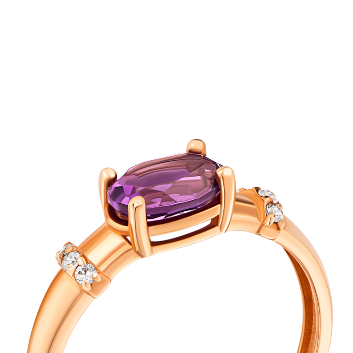 Золотое кольцо с аметистом и фианитами.Артикул UG5КД4012амт