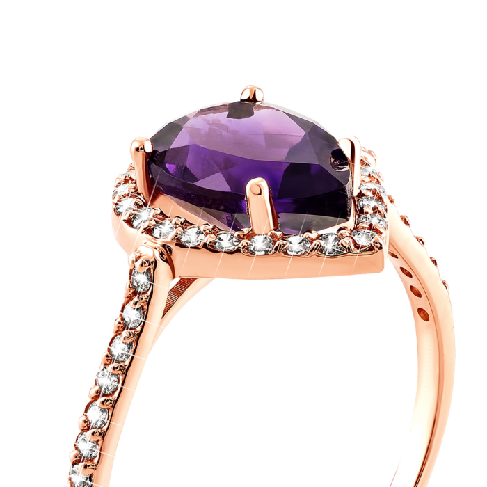 Золота каблучка з аметистом і фіанітами. Артикул UG5КД4030амт
