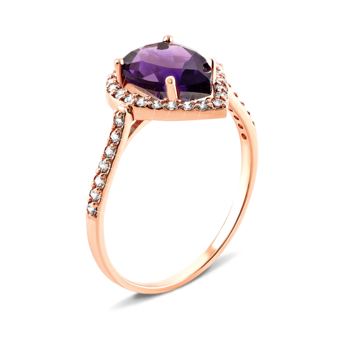 Золота каблучка з аметистом і фіанітами. Артикул UG5КД4030амт