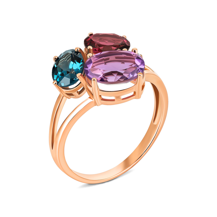 Золотое кольцо с миксом полудрагоценных камней. Артикул UG5к469тл