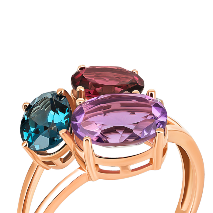 Золотое кольцо с миксом полудрагоценных камней. Артикул UG5к469тл