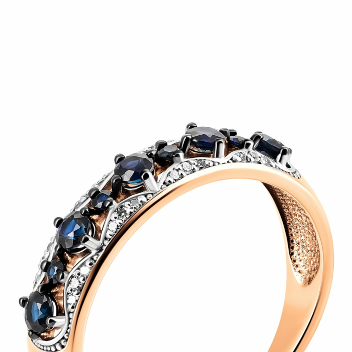 Золота каблучка з діамантами і сапфірами. Артикул UG5800073/01/1/9905