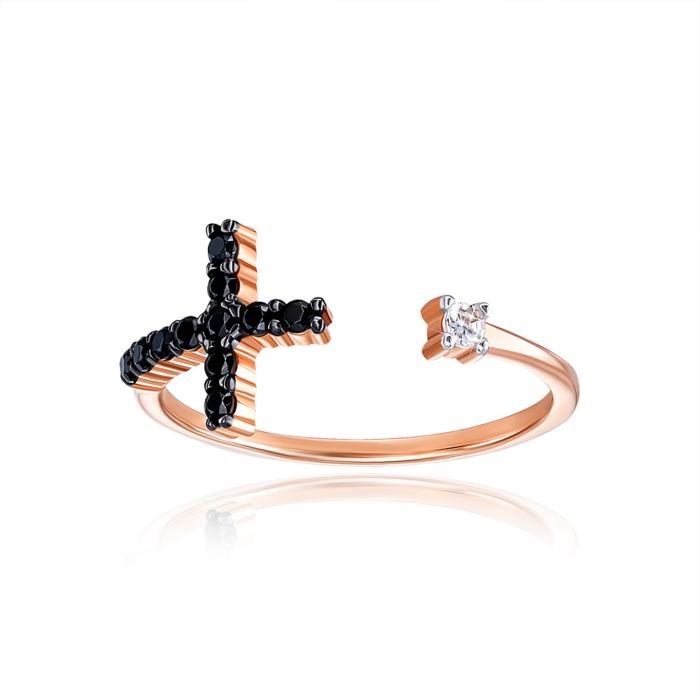 Золота каблучка з чорними фіанітами. Артикул 13371/01/1/2216