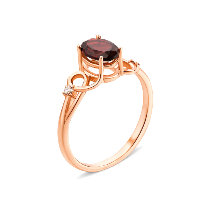 Золота каблучка з гранатом і фіанітами (530141/01/0/5267 (530141/гр с)