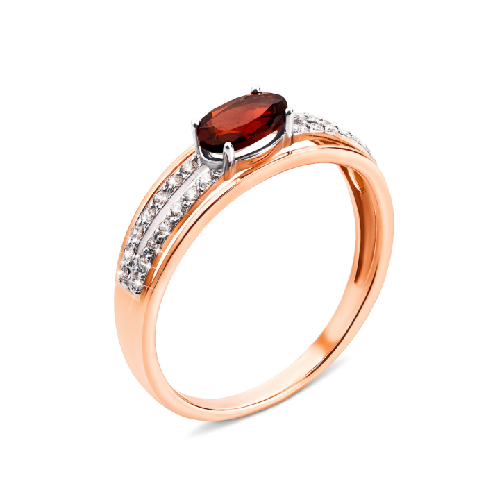 Золота каблучка з гранатом і фіанітами (530155/01/1/5027)