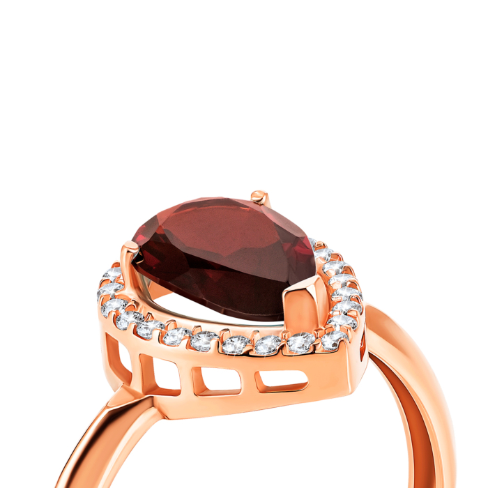 Золотое кольцо с гранатом и фианитами. Артикул UG5к402пр