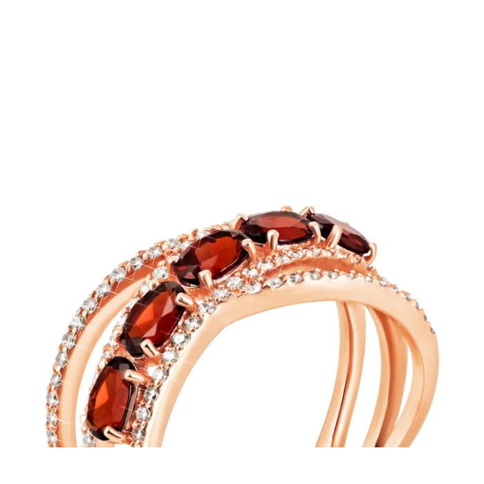 Золотое кольцо с гранатом и фианитами. Артикул UG5к420пр