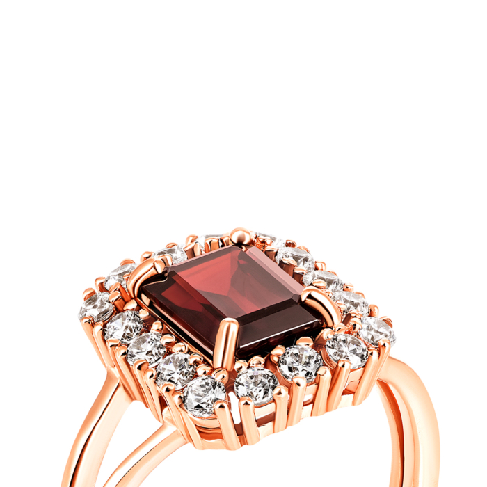 Золота каблучка з гранатом і фіанітами. Артикул UG5к449пр