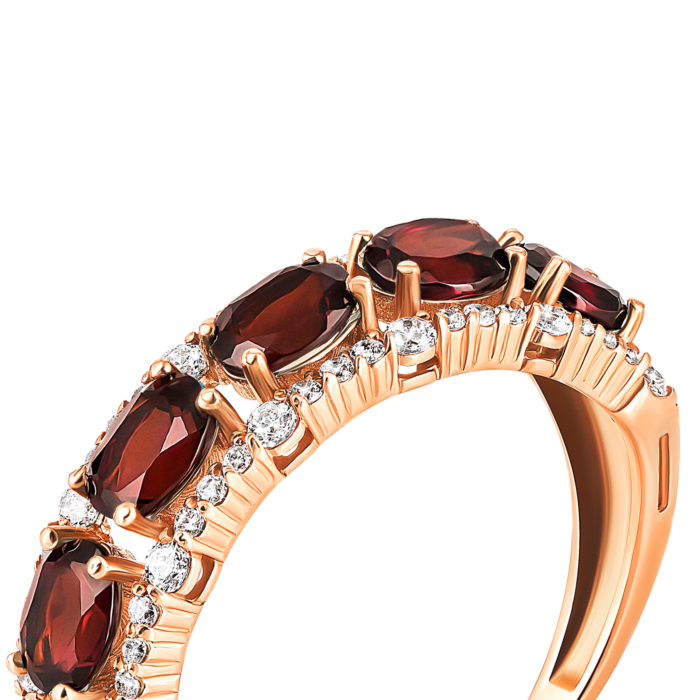 Золотое кольцо с гранатом и фианитами. Артикул UG5к454пр