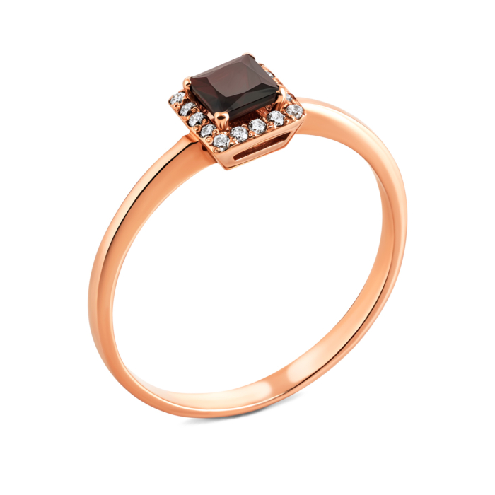 Золотое кольцо с гранатом и фианитами. Артикул UG5к488пр