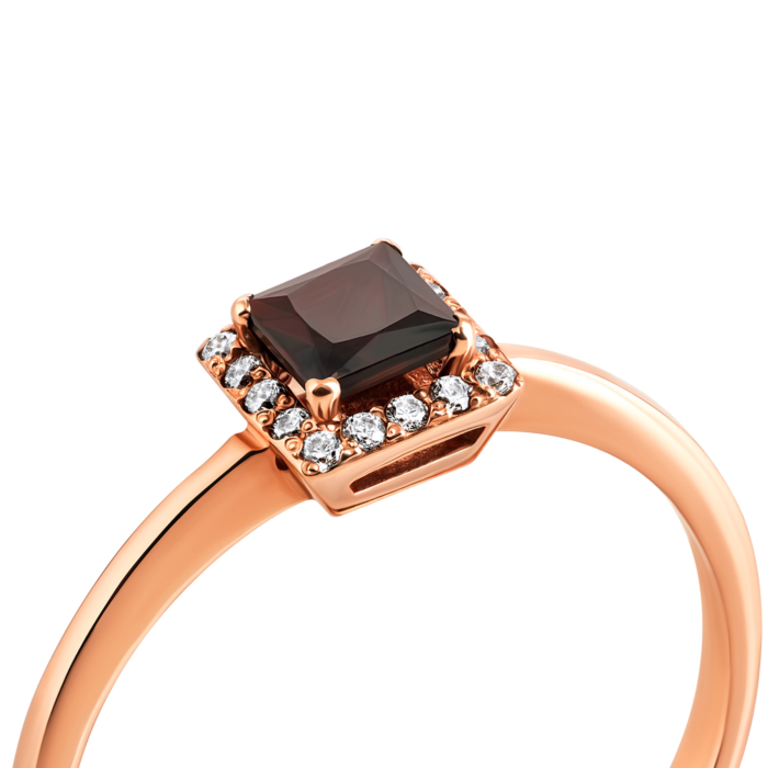 Золотое кольцо с гранатом и фианитами. Артикул UG5к488пр