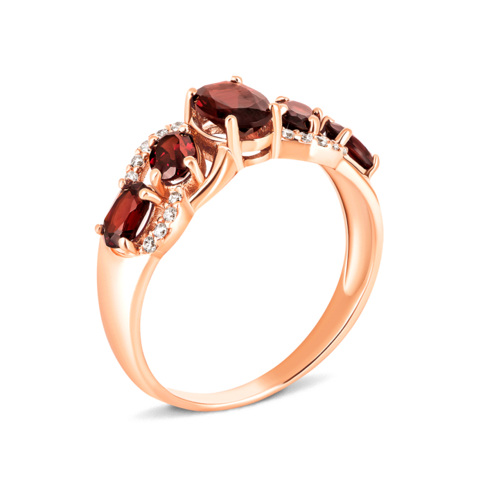 Золота каблучка з гранатом і фіанітами. Артикул UG5к655пр