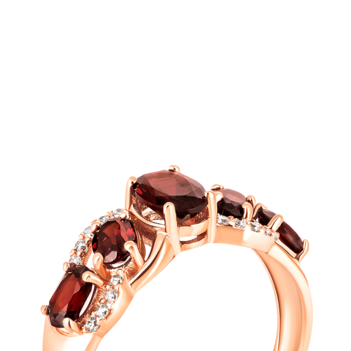 Золота каблучка з гранатом і фіанітами. Артикул UG5к655пр