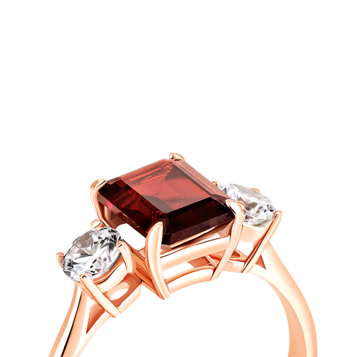 Золотое кольцо с гранатом и фианитами. Артикул UG5к893пр