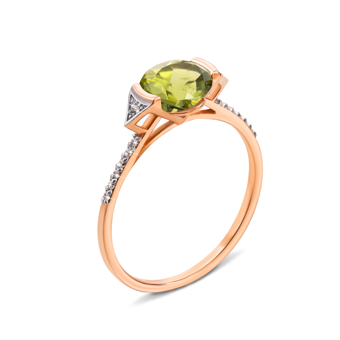 Золотое кольцо с хризолитом и фианитами (530198/01/1/5475)