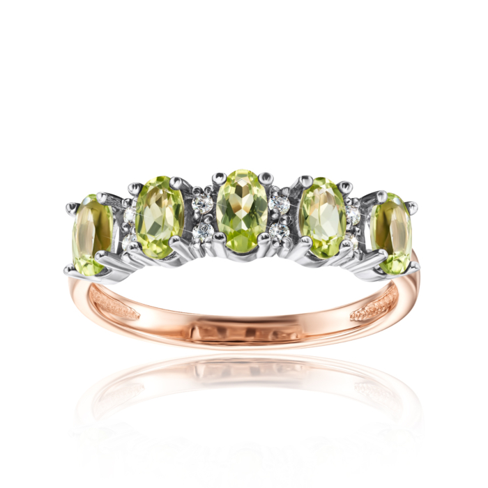 Золота каблучка з хризолітом і фіанітами. Артикул 530192/01/1/5726