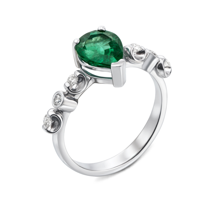 Золотое кольцо с изумрудом и бриллиантами. Артикул 53404/02/1/9970