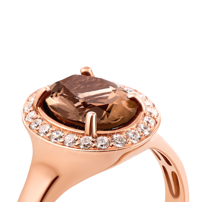 Золотое кольцо с раухтопазом и фианитами (50191/01/0/5277)