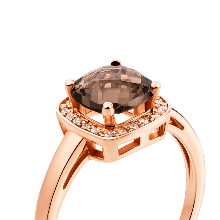 Золотое кольцо с раухтопазом и фианитами. Артикул 530193/01/0/5273