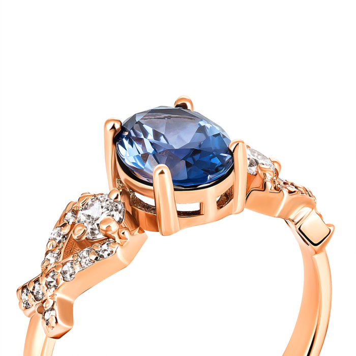 Золота каблучка з сапфіром і фіанітами . Артикул UG5КД4175КСпф