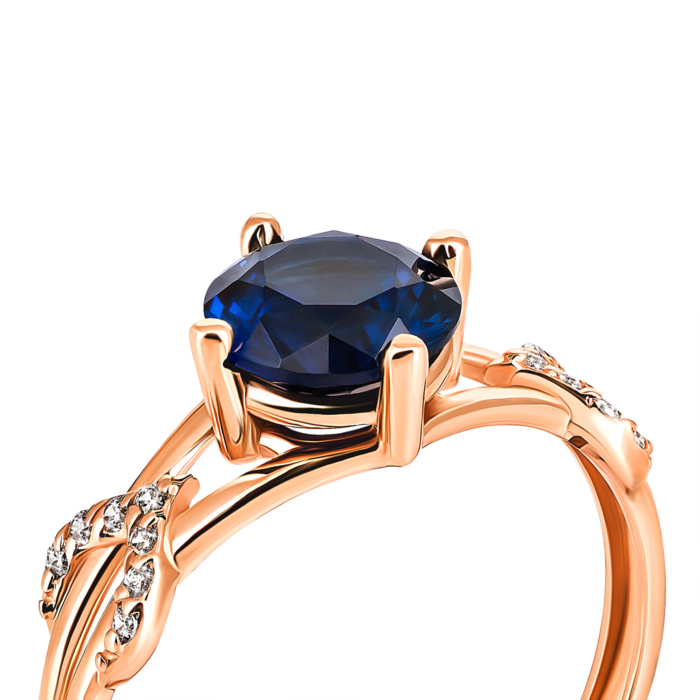 Золота каблучка з сапфіром і фіанітами. Артикул UG5КД4177КСпф