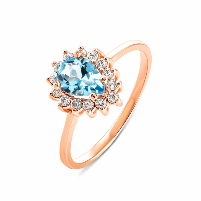 Золота каблучка з топазом і фіанітами. Артикул UG5КД4033топ