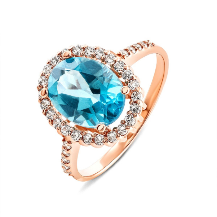 Золота каблучка з топазом і фіанітами. Артикул UG5КД4036топ