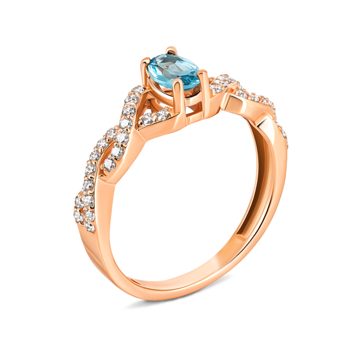 Золота каблучка з топазом і фіанітами. Артикул UG5КД4255топ