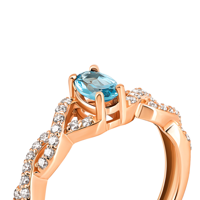 Золота каблучка з топазом і фіанітами. Артикул UG5КД4255топ