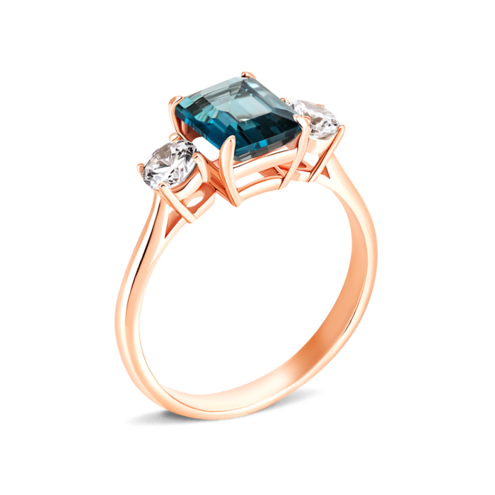 Золотое кольцо с лондон-топазом и фианитами. Артикул UG5к893тл