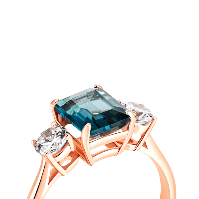 Золотое кольцо с лондон-топазом и фианитами. Артикул UG5к893тл