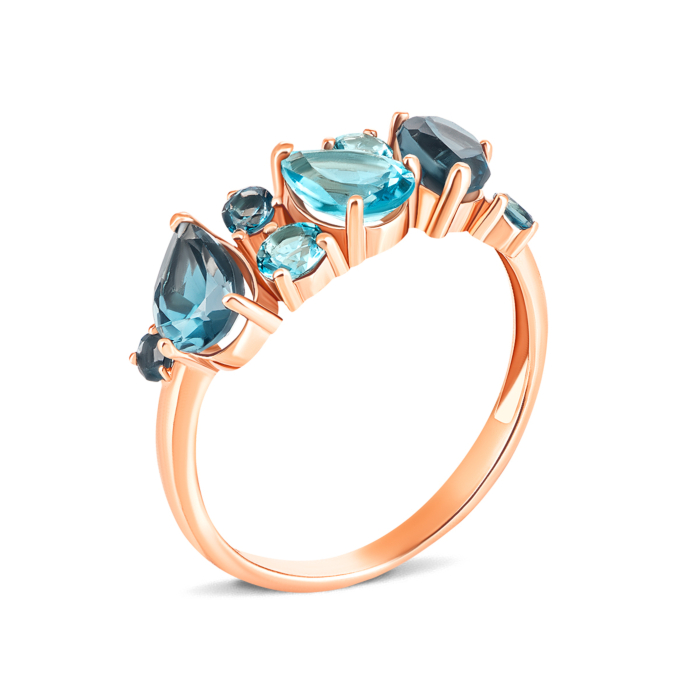 Золота каблучка з топазом swiss і лондон-топазом. Артикул UG5к657тл