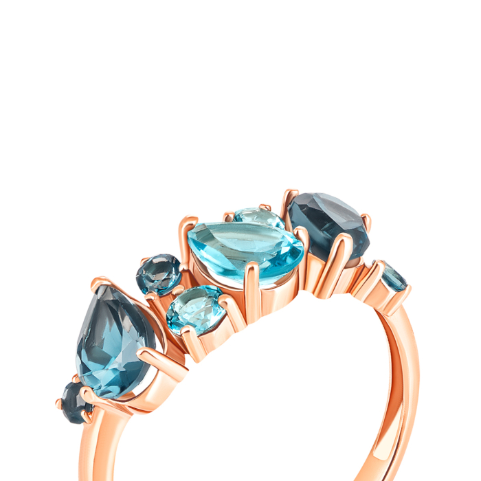 Золота каблучка з топазом swiss і лондон-топазом. Артикул UG5к657тл