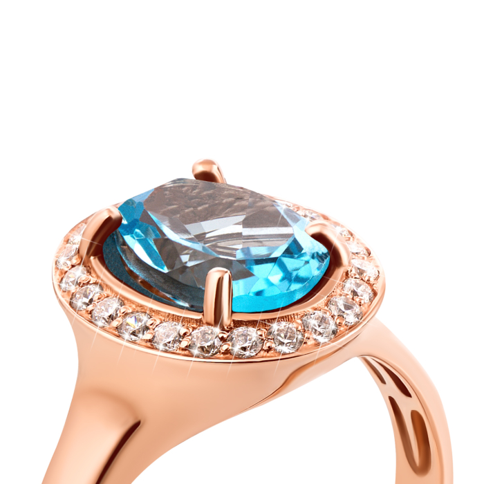 Золотое кольцо с топазом swiss и фианитами (50191/01/0/5024)